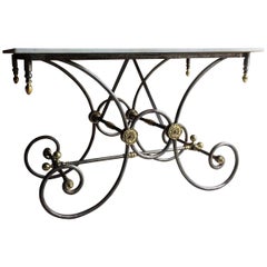 Antique table de pâtisserie française à dessus en marbre:: grande boucherie 19ème siècle Victorien