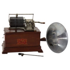 Antique French Pathé Frères Cylinder Phonograph With Aluminum Horn c1900 Antique French Pathé Frères Cylinder Phonograph With Aluminum Horn c1900