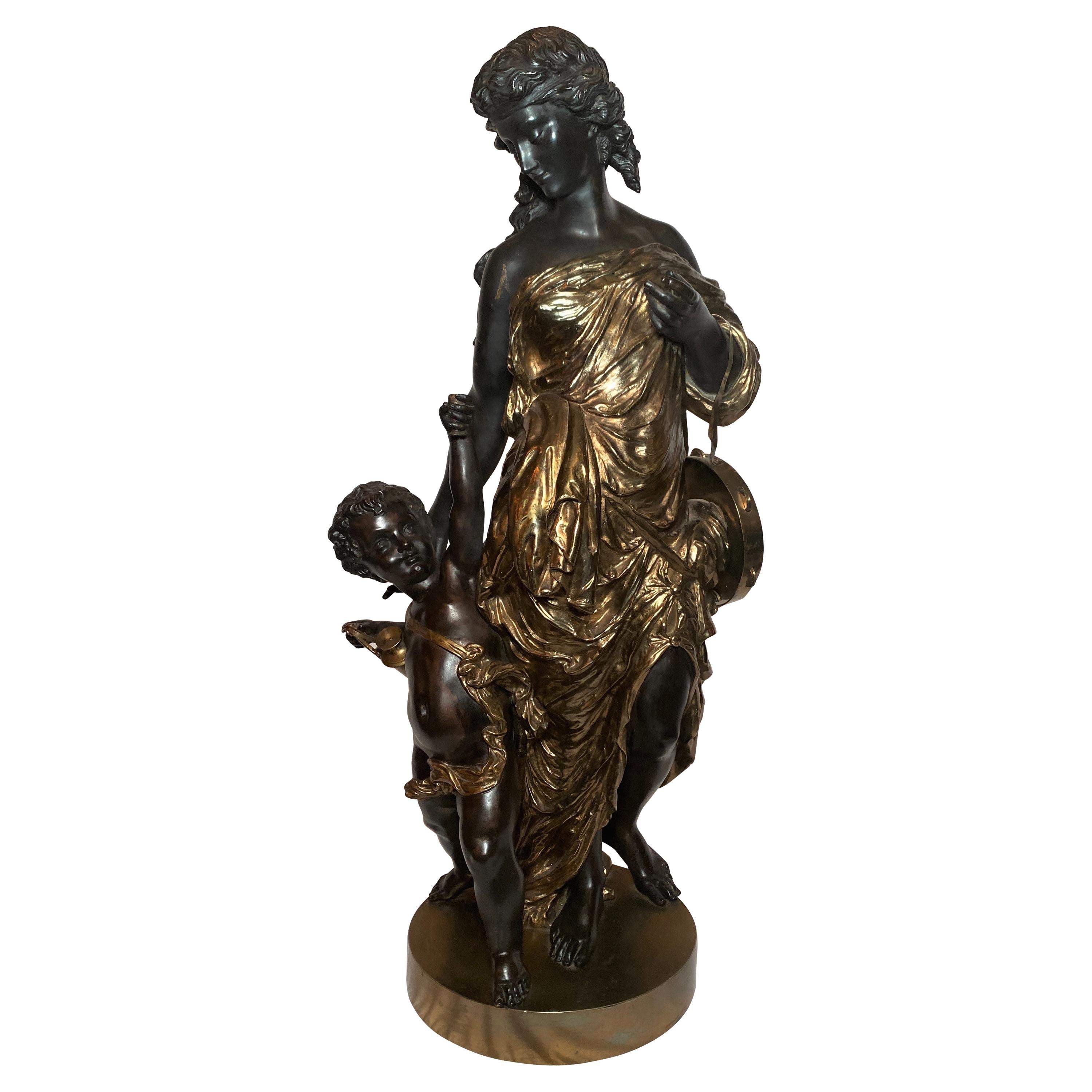 Antique French Patinated Bronze and Bronze D'ore Neoclassical Figures Circa 1900