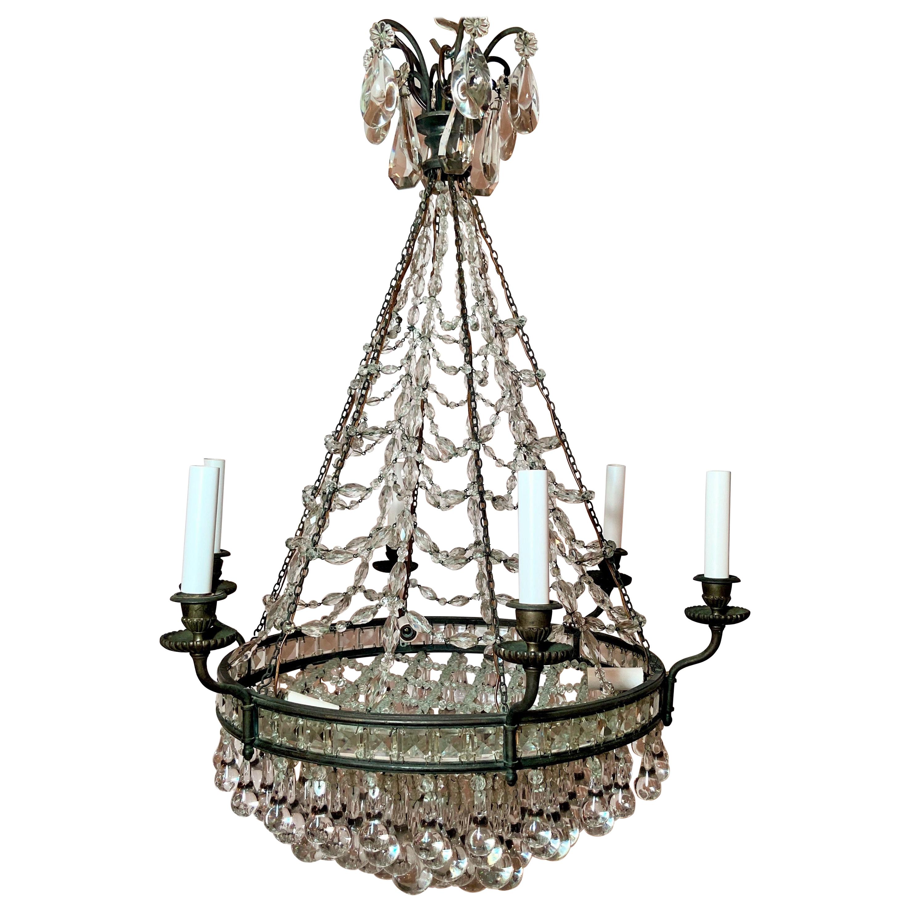 Pair of Bronze and Crystal Drop Chandeliers at 1stDibs