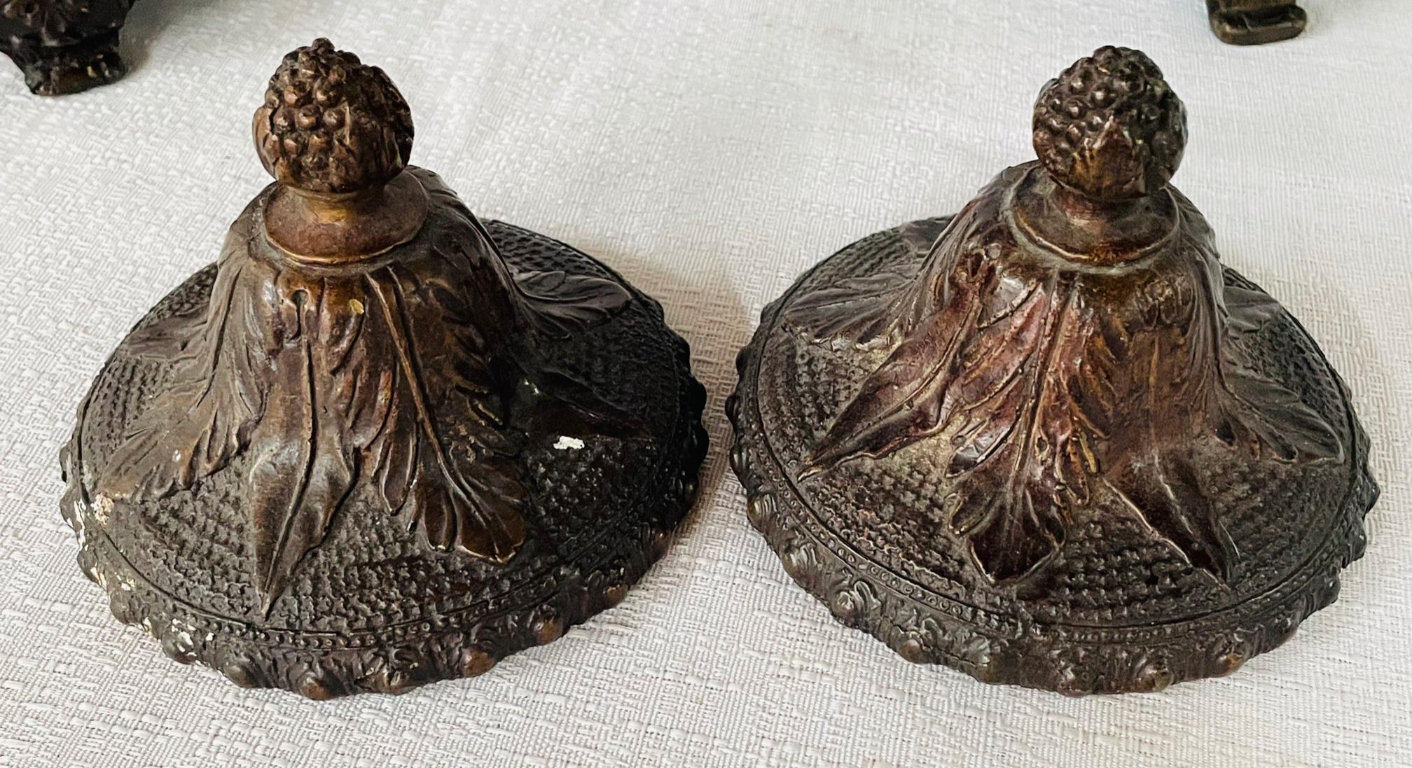 Antique French Patinated Bronze Floral Design Urn or planter, a Pair 8