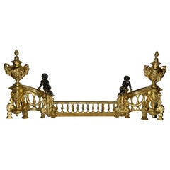 Antique French Patinated & Gold Bronze Cherub Chenets or Andirons, Circa 1870