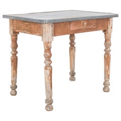 Antique French Patinated Table with Zinc Tabletop