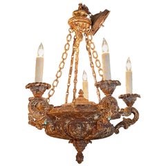 Antique French Patinated Wood Urn Form 5-Light Chandelier