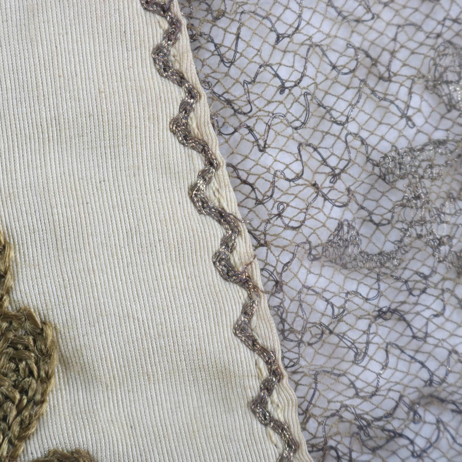 Antique French Patriotic Embroidered Souvenir Linen with Lacework, 19th Century 11