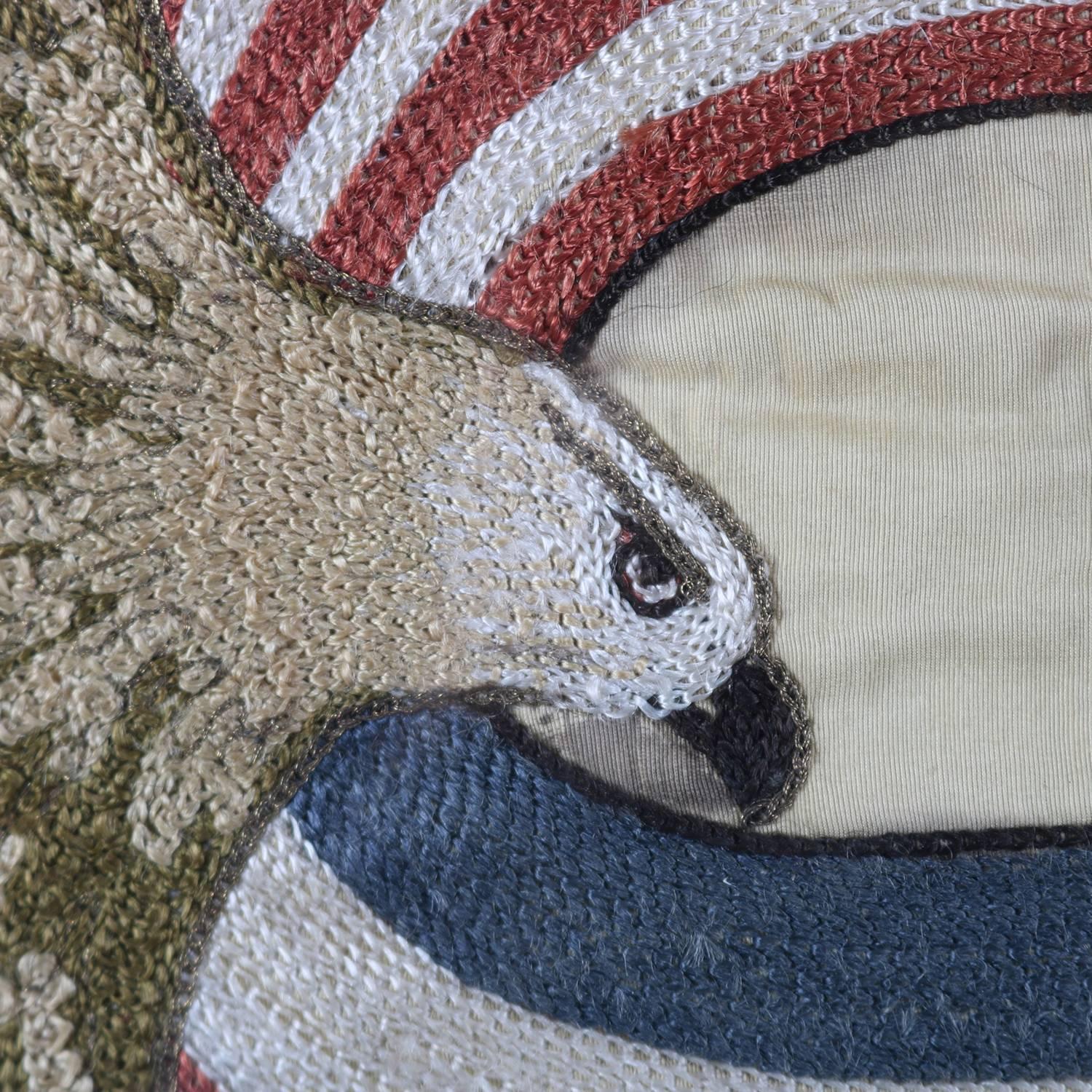 Antique French Patriotic Embroidered Souvenir Linen with Lacework, 19th Century In Good Condition In Big Flats, NY