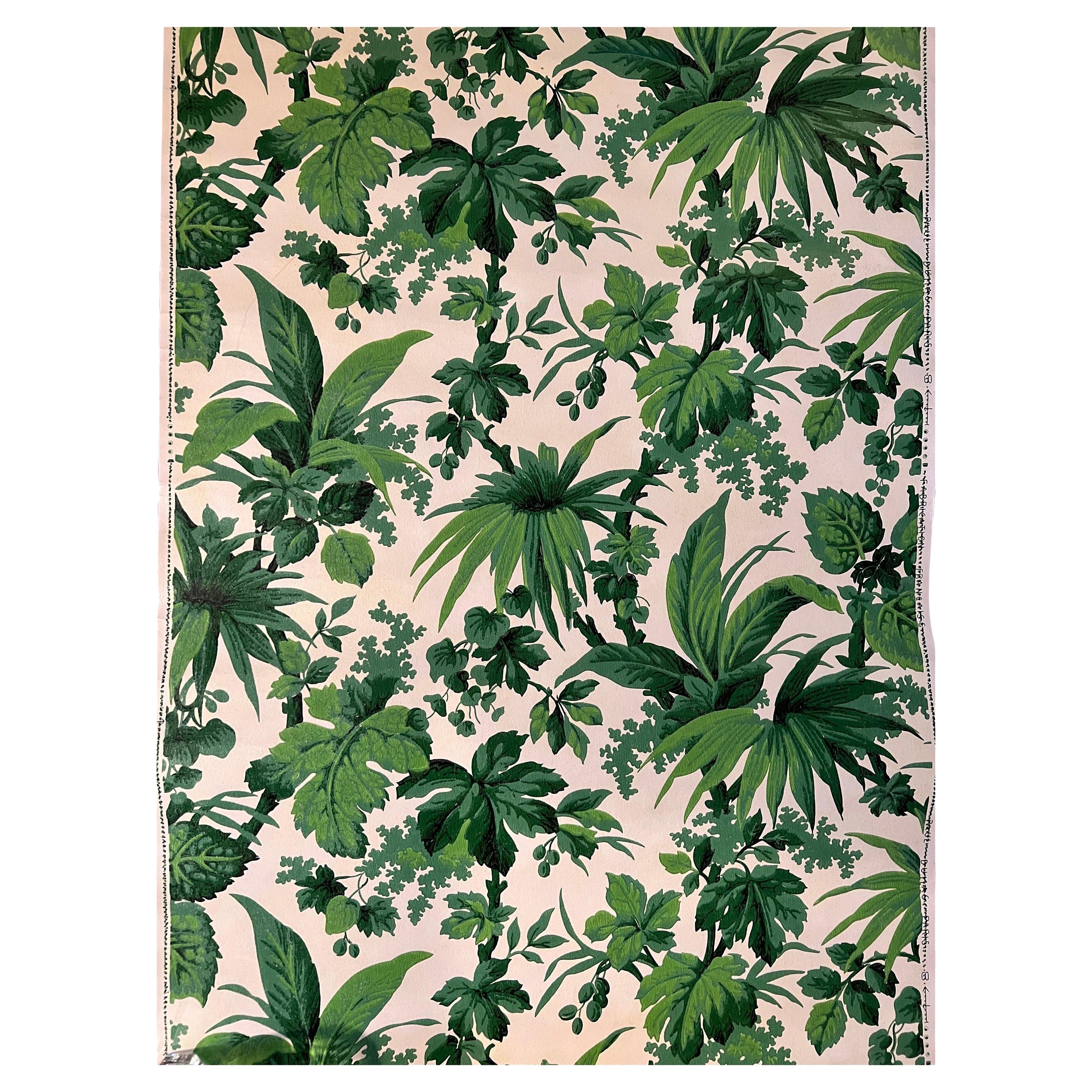 Antique French Paul Dumas Green Foliate Wall Paper 60+ FT - 4 Rolls