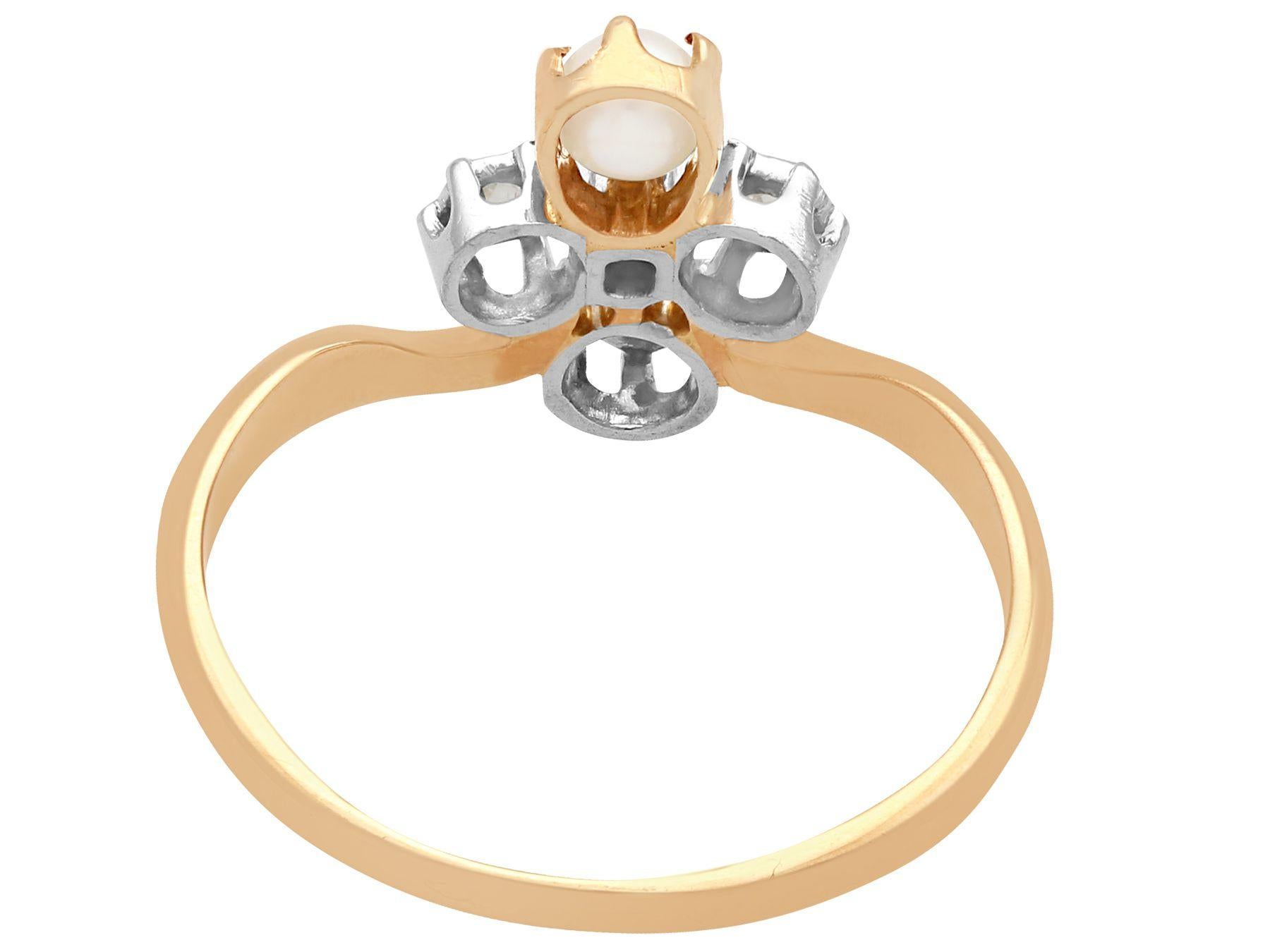 Round Cut Antique French Pearl and Diamond and Rose Gold Cocktail Ring For Sale