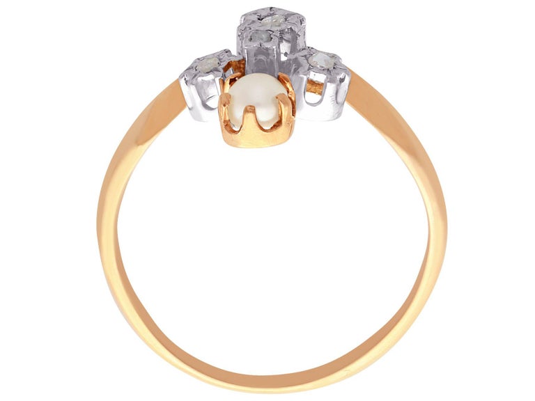 Women's or Men's Antique French Pearl and Diamond and Rose Gold Cocktail Ring For Sale