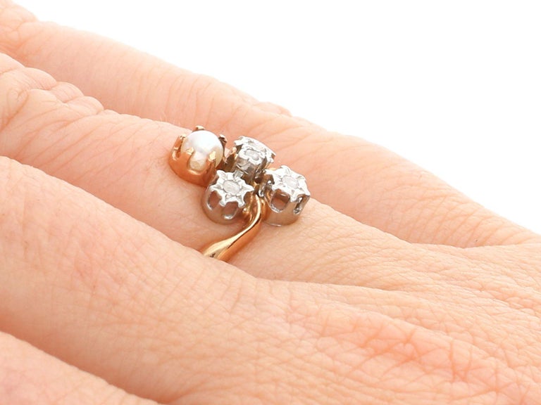Antique French Pearl and Diamond and Rose Gold Cocktail Ring For Sale 2