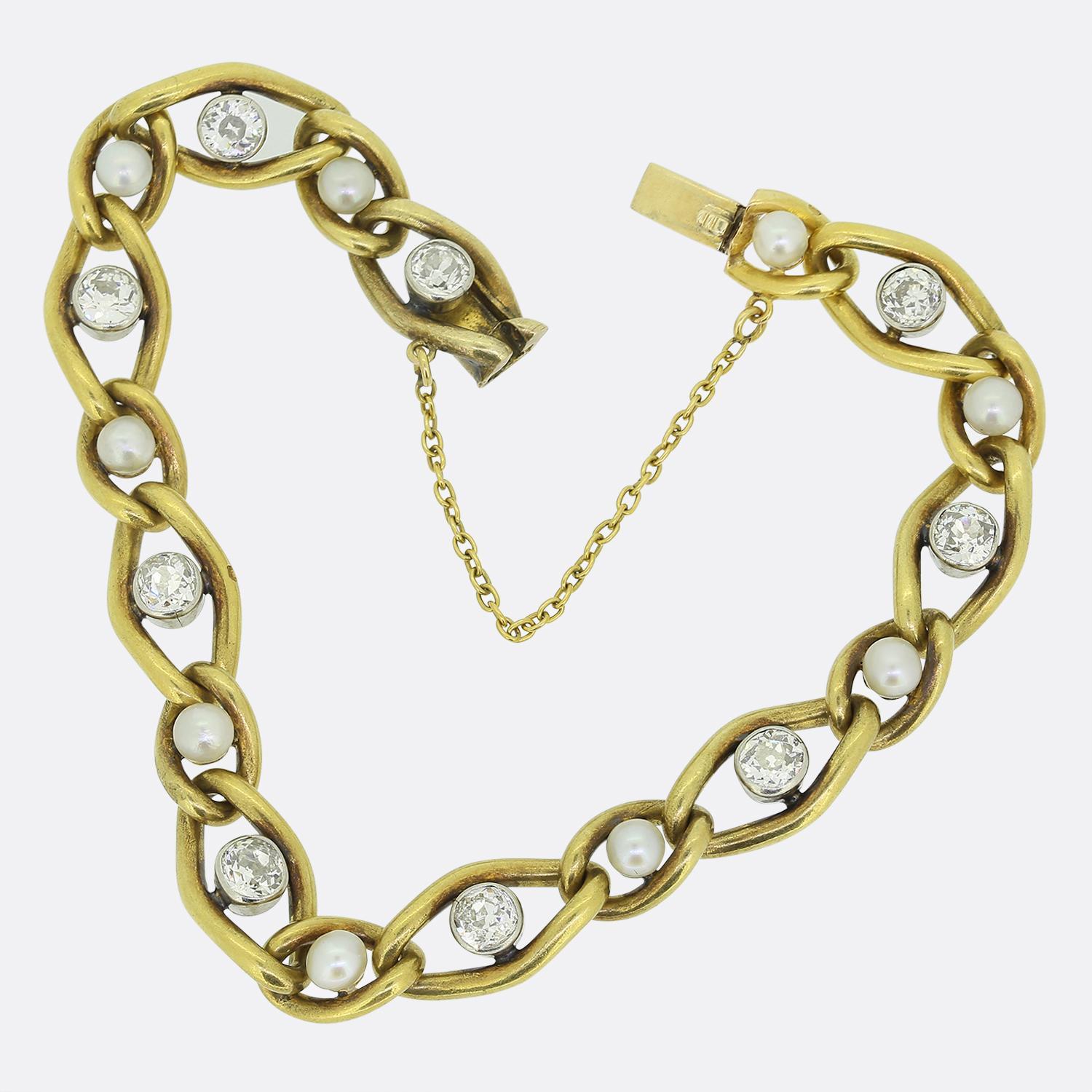 Victorian Antique French Pearl and Diamond Bracelet For Sale