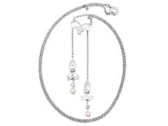 French Art Nouveau Pearl and Diamond Yellow Gold and Platinum Necklace