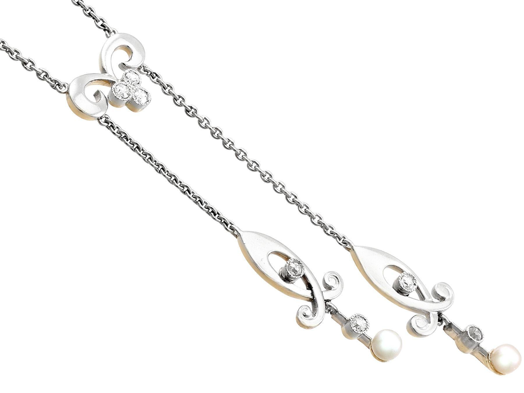 Art Nouveau Antique French Pearl and Diamond Yellow Gold and Platinum Necklace For Sale