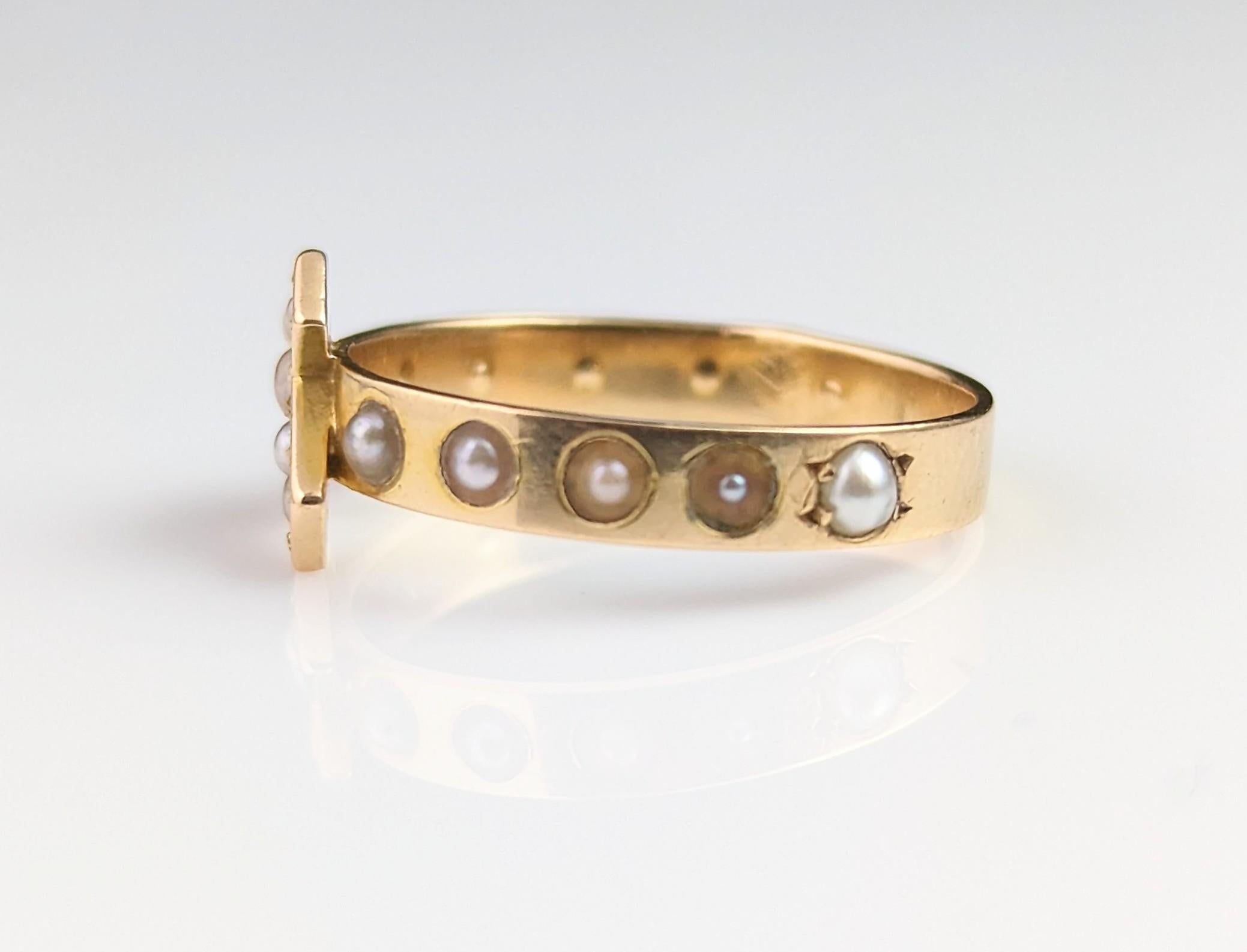 Antique French Pearl Cross Ring, 18k Yellow Gold, 19th Century 8
