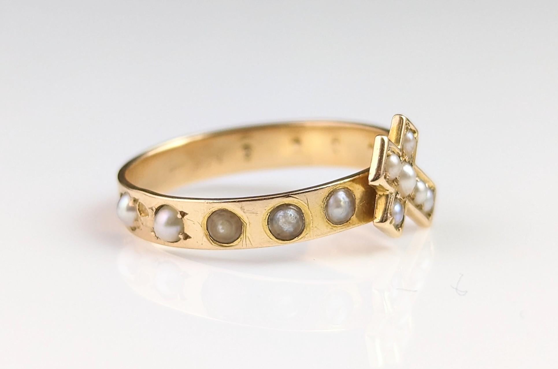 Antique French Pearl Cross Ring, 18k Yellow Gold, 19th Century 10