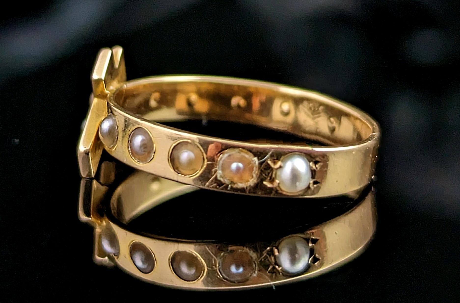 Antique French Pearl Cross Ring, 18k Yellow Gold, 19th Century 2