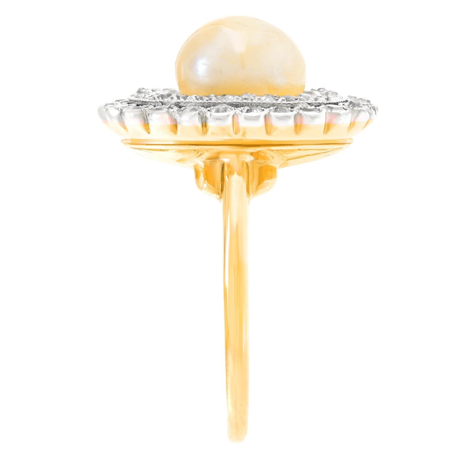 Antique French Pearl Diamond and Enamel Adoration Ring For Sale 5