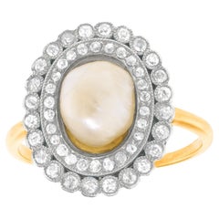 Antique French Pearl Diamond and Enamel Adoration Ring