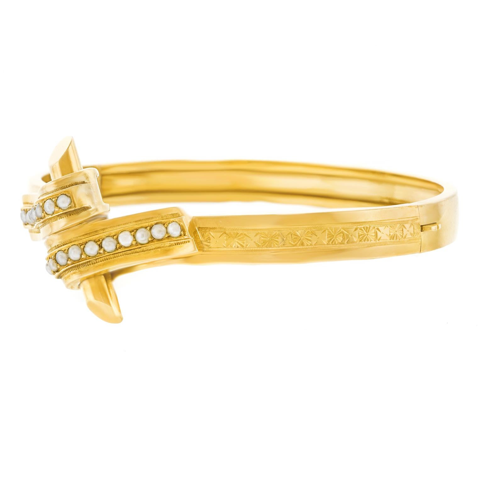 Victorian Antique French Pearl Set Gold Bracelet