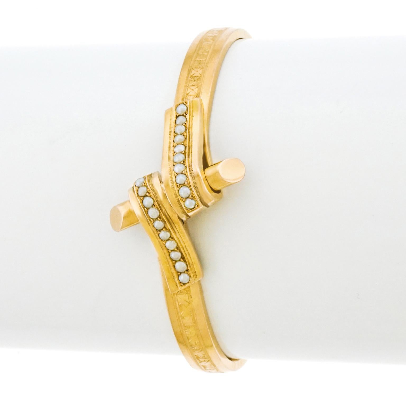 Antique French Pearl Set Gold Bracelet 1