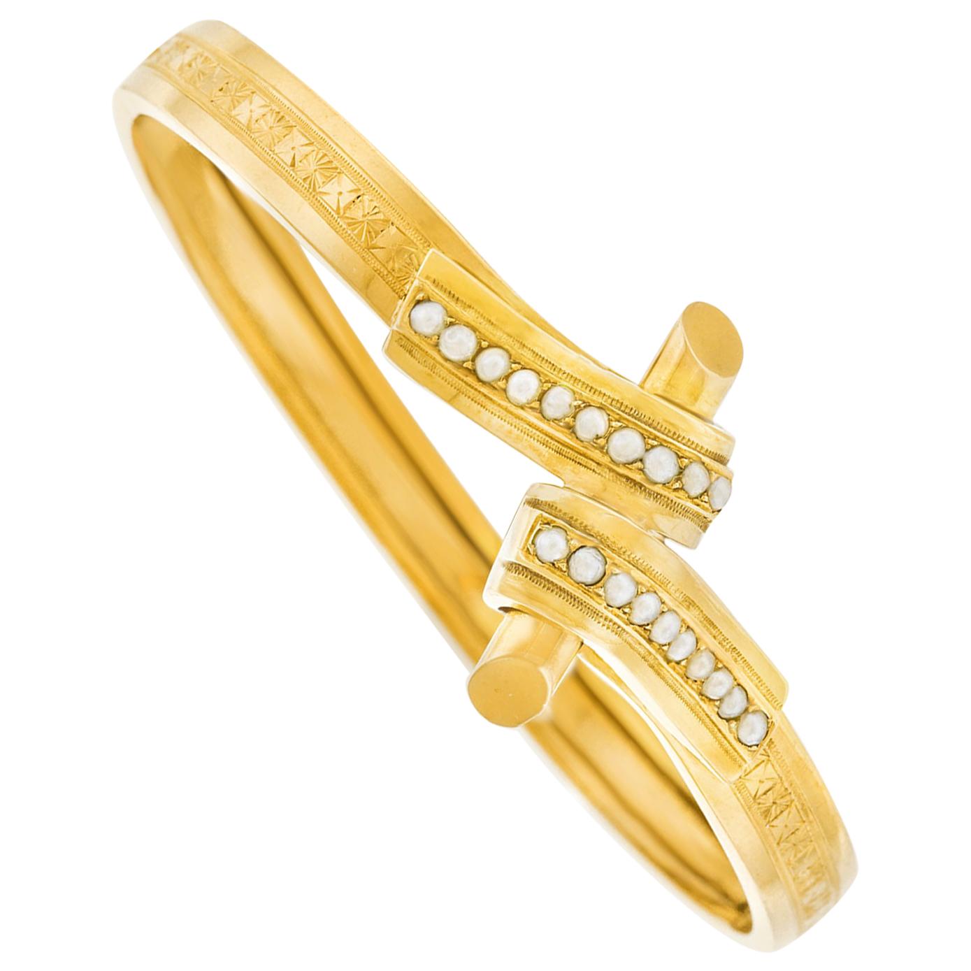 Antique French Pearl Set Gold Bracelet