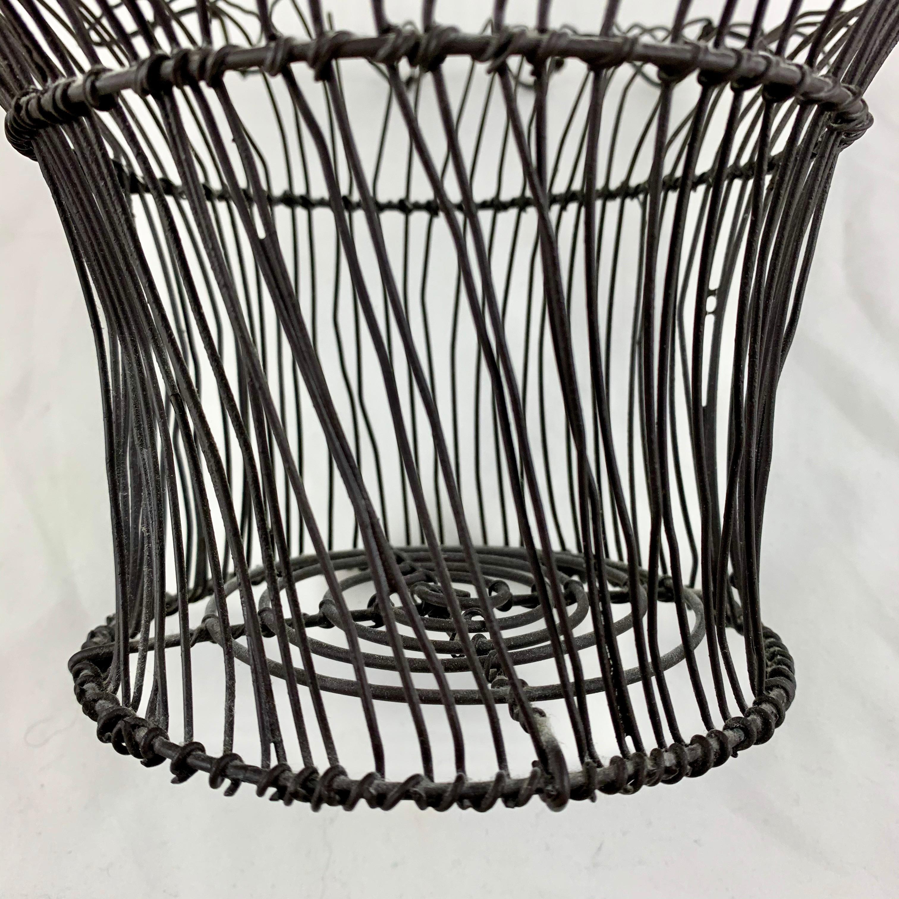 Metal French Pedestal Petal Top Handmade Black Twisted Wire Kitchen or Garden Basket