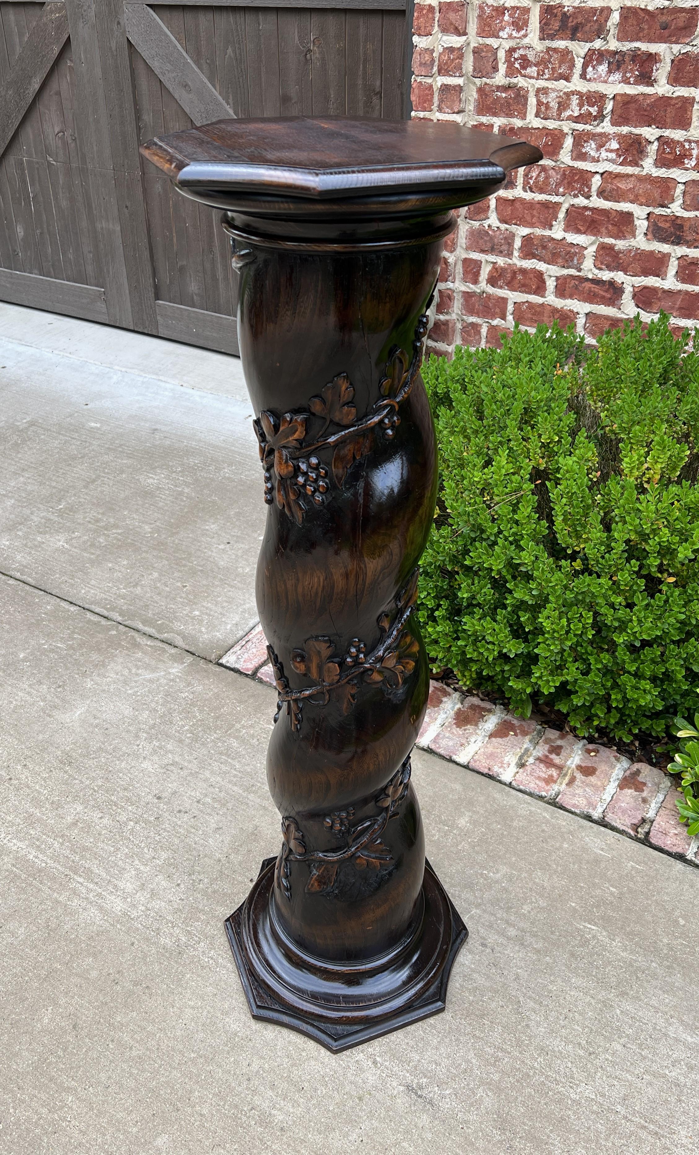 Antique French Pedestal Plant Stand Barley Twist Grapevine Dark Oak T 19th C 3