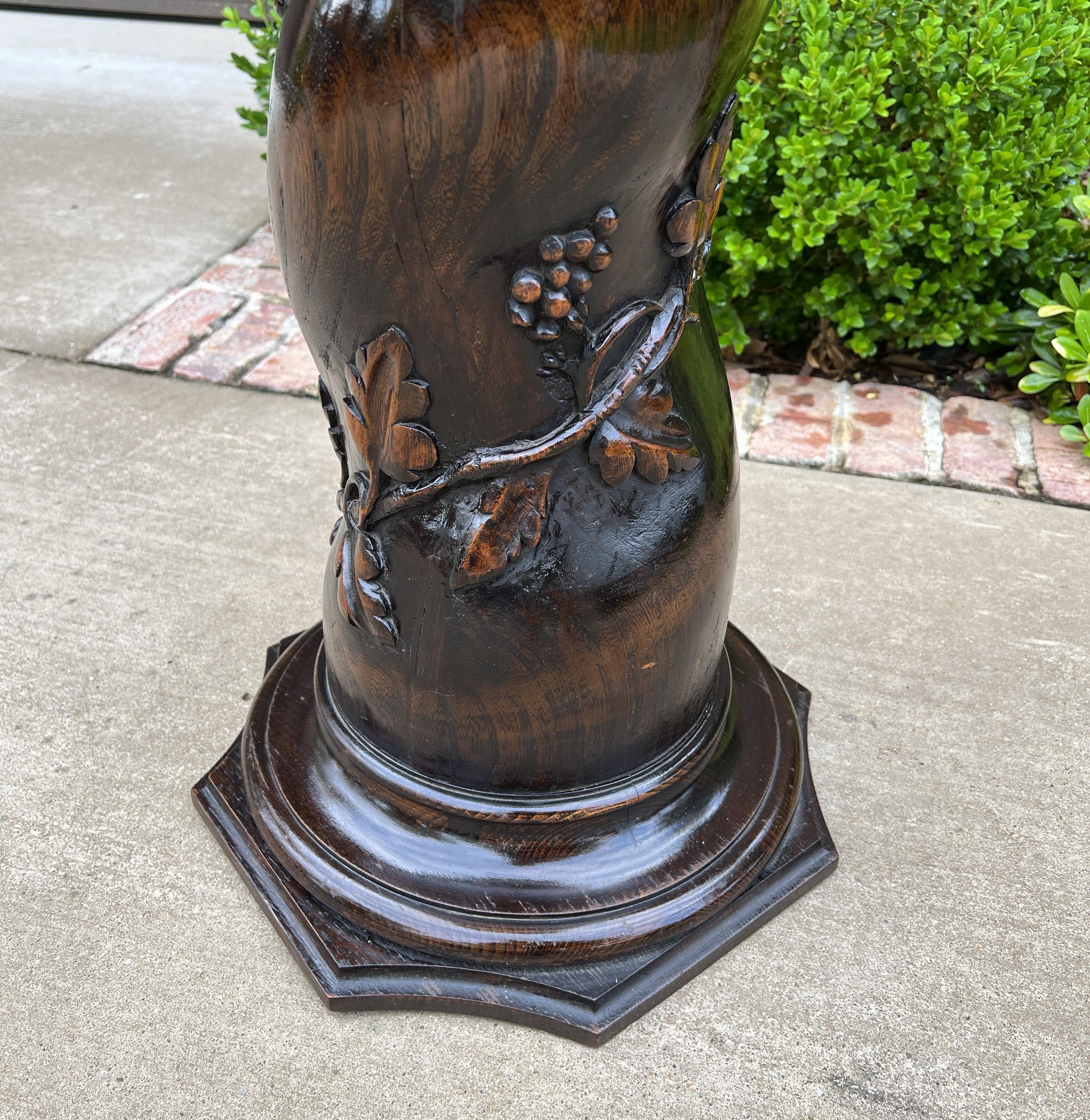 Antique French Pedestal Plant Stand Barley Twist Grapevine Dark Oak T 19th C In Good Condition For Sale In Tyler, TX