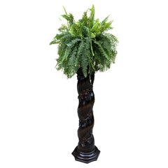 Antique French Pedestal Plant Stand Barley Twist Grapevine Dark Oak T 19th C