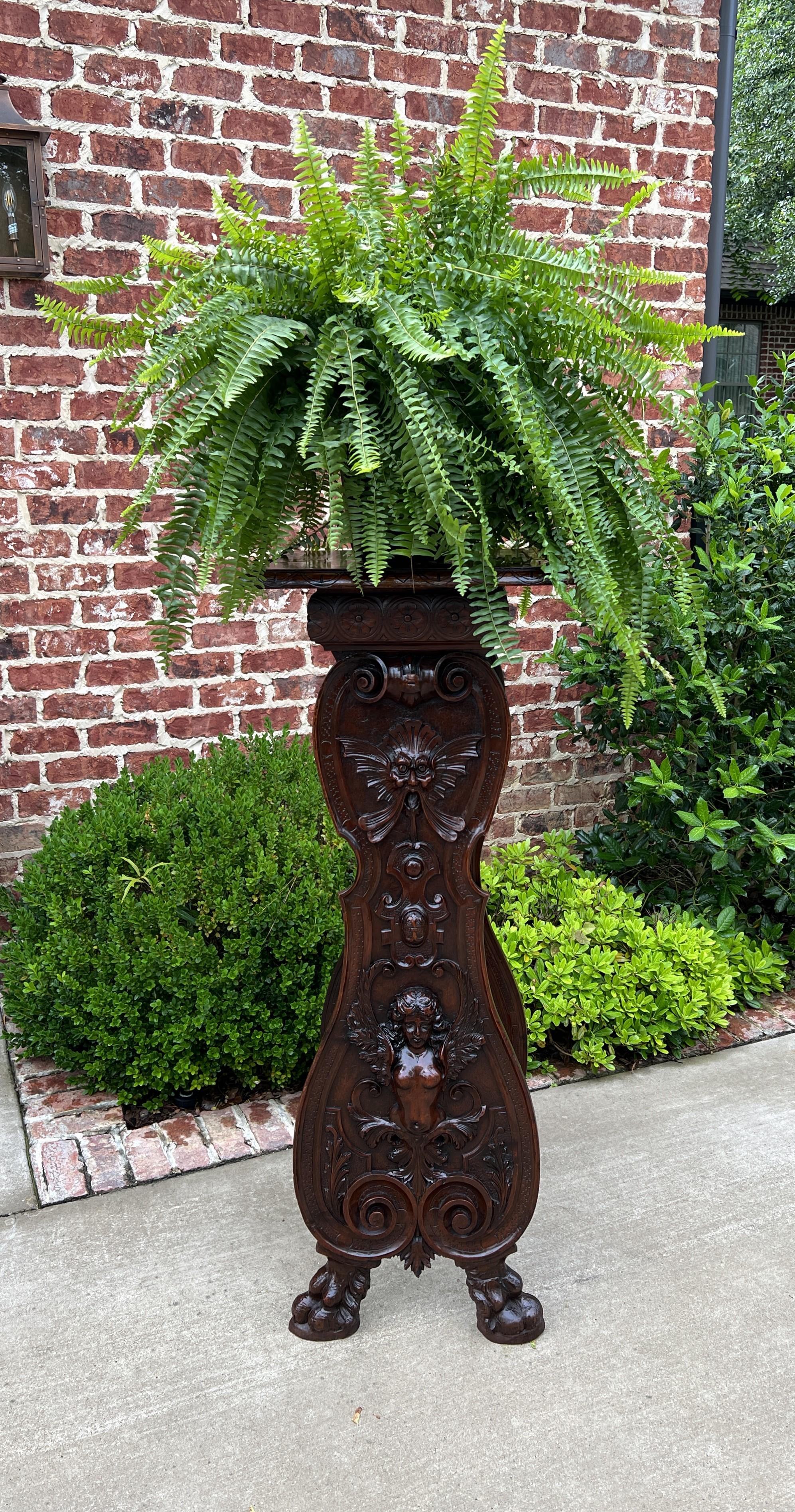 Antique French Pedestal Plant Stand Display Table Carved Oak Tall 19th C For Sale 7