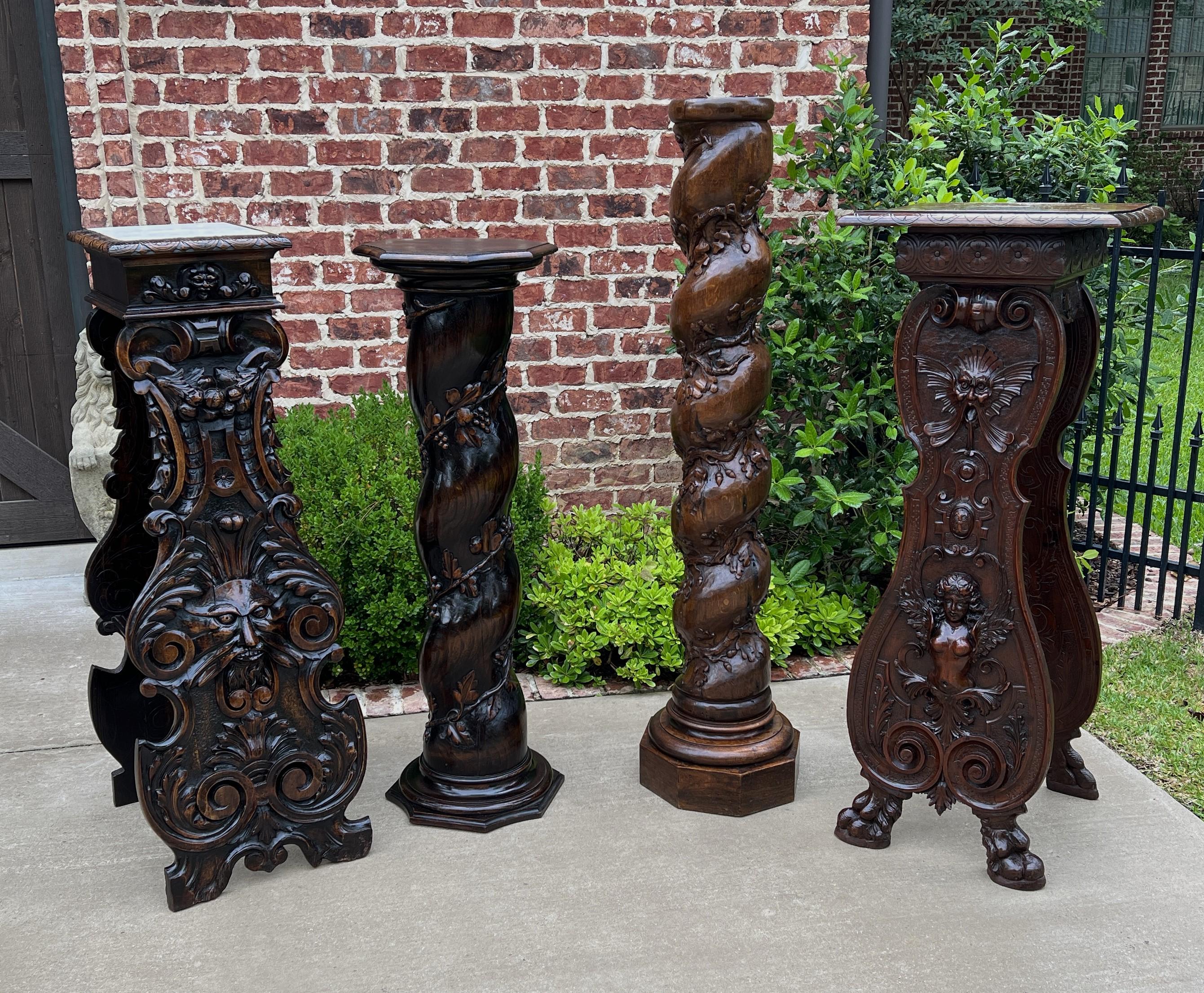 Antique French Pedestal Plant Stand Display Table Carved Oak Tall 19th C For Sale 9