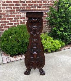 Antique French Pedestal Plant Stand Display Table Carved Oak Tall 19th C