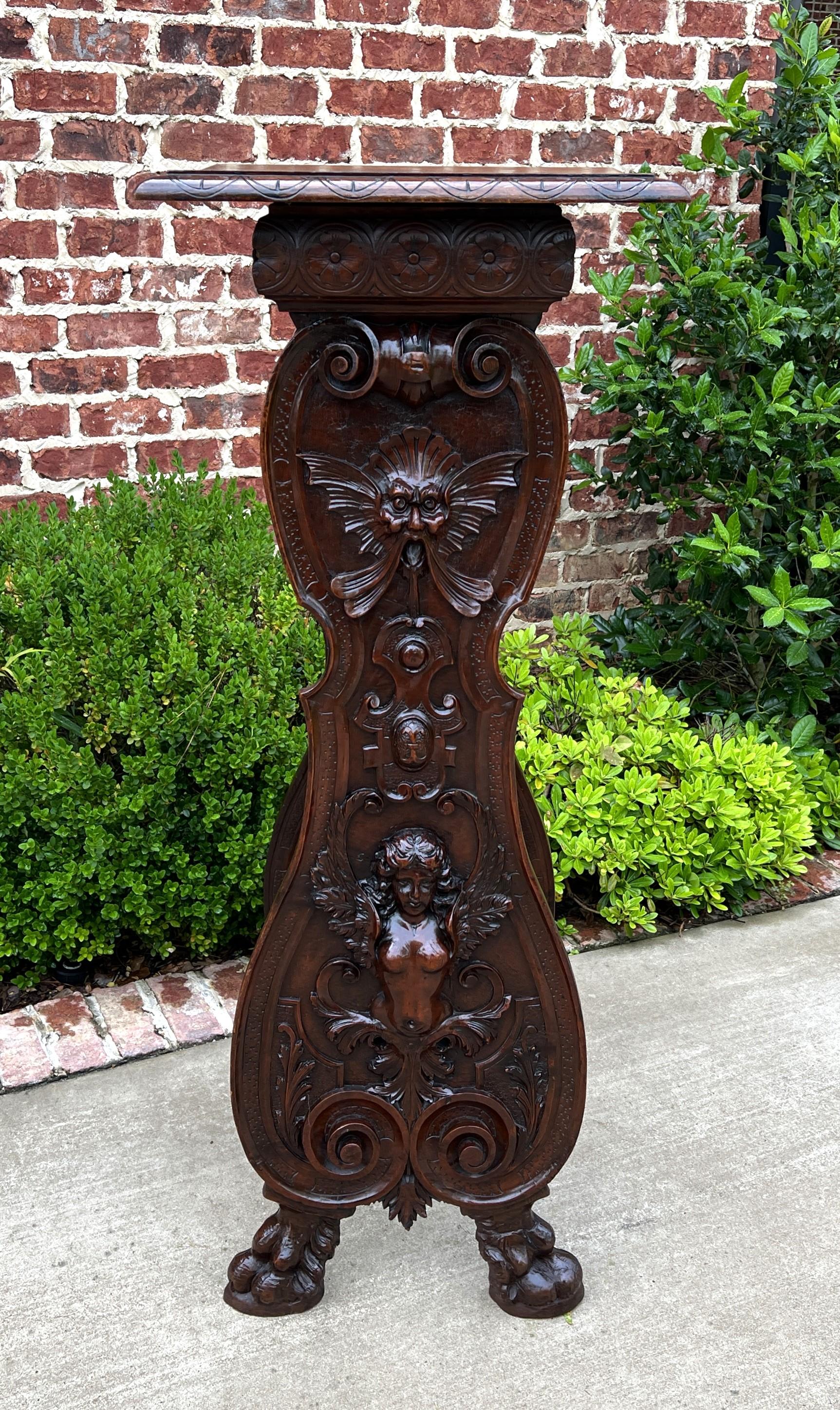 Antique French Pedestal Plant Stand Display Table Carved Oak Tall 19th C For Sale 1
