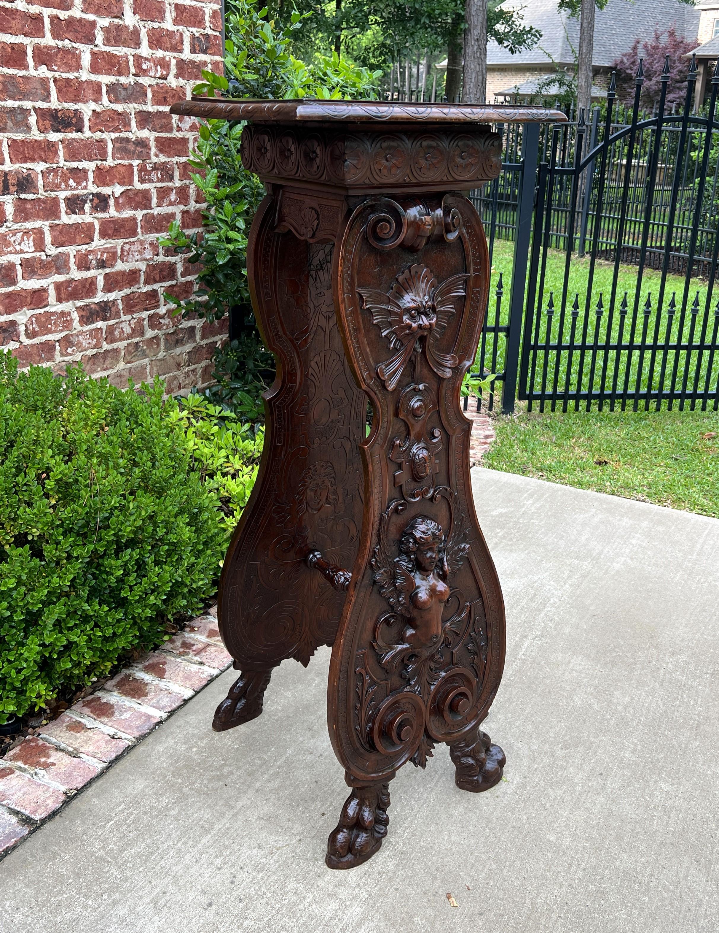 Antique French Pedestal Plant Stand Display Table Carved Oak Tall 19th C For Sale 2