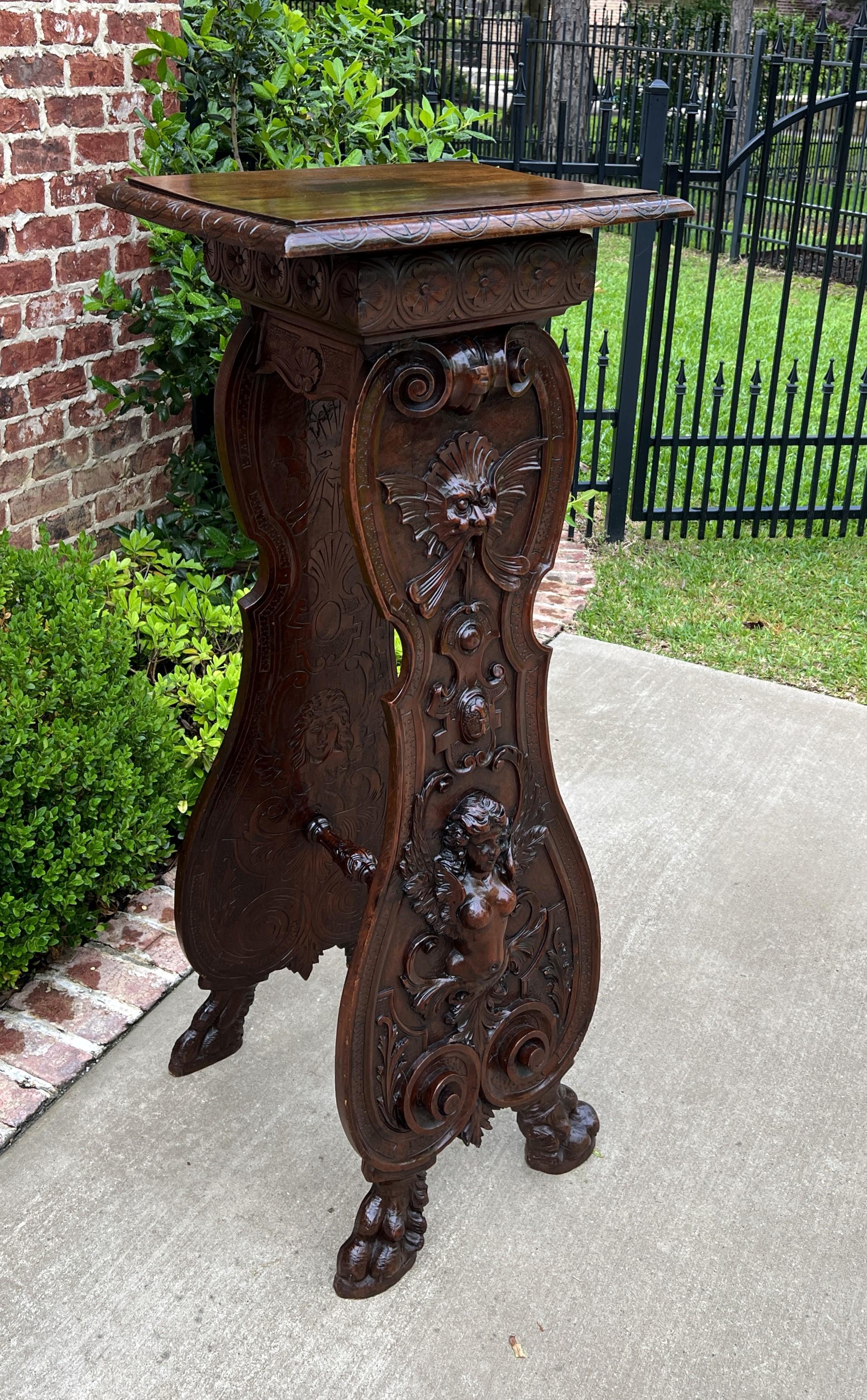 Antique French Pedestal Plant Stand Display Table Carved Oak Tall 19th C For Sale 3