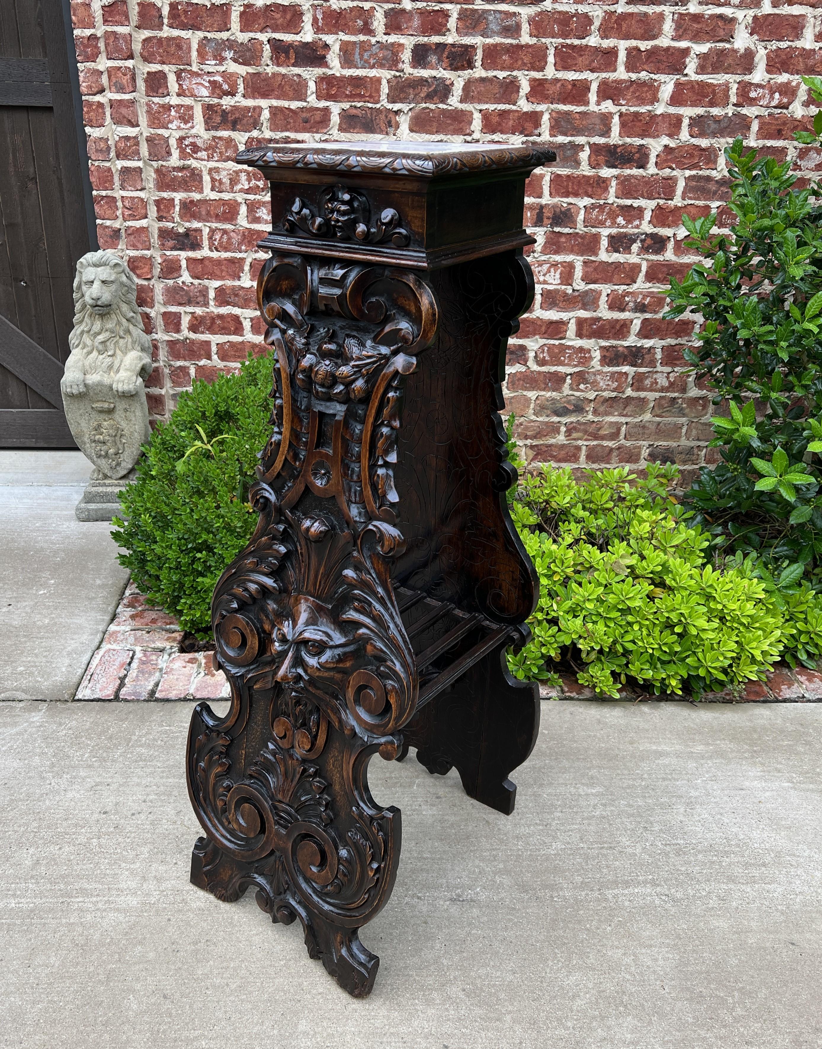 Antique French Pedestal Plant Stand Marble Top Carved Oak T Display Table For Sale 9