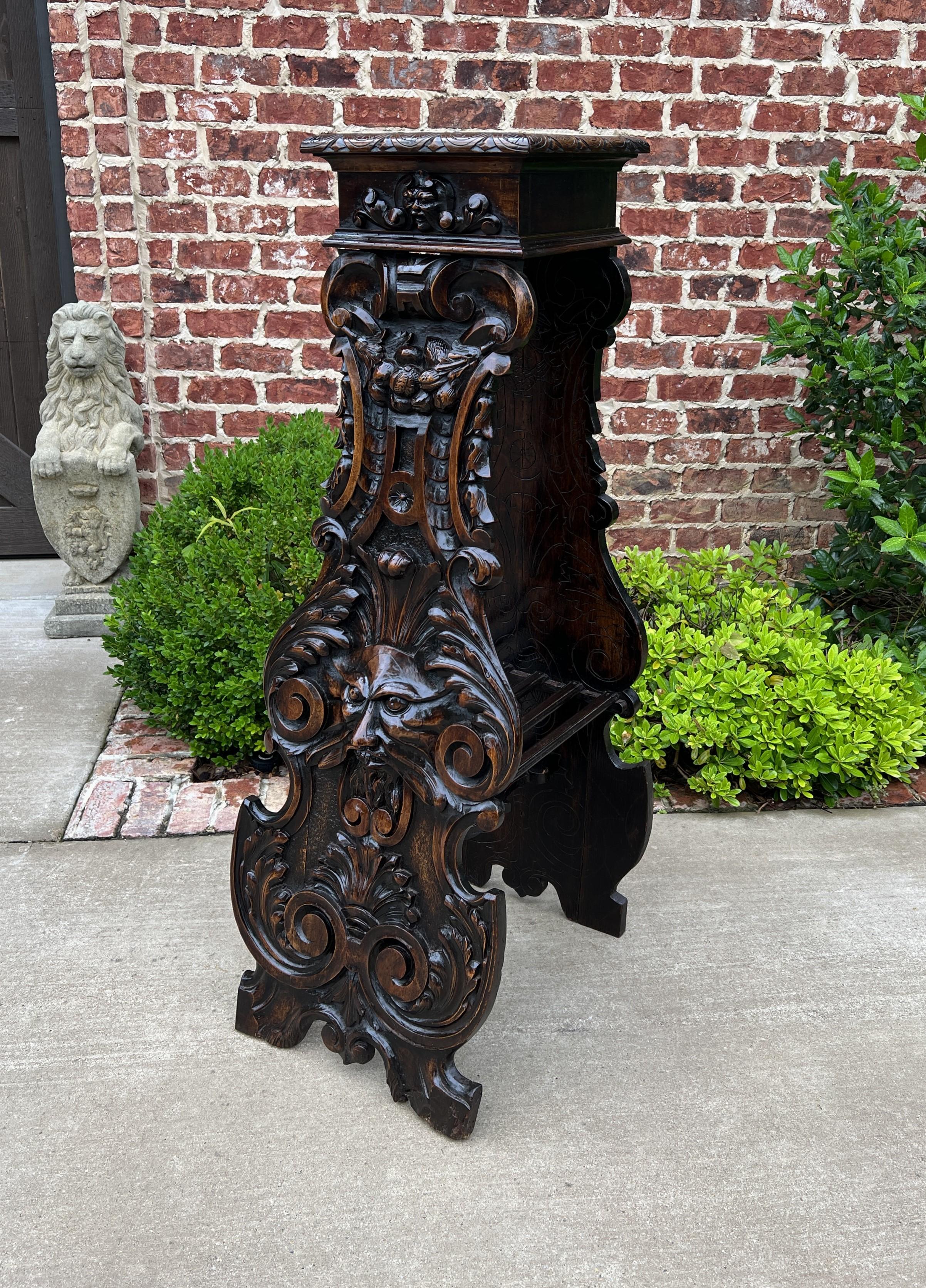 Antique French Pedestal Plant Stand Marble Top Carved Oak T Display Table For Sale 1