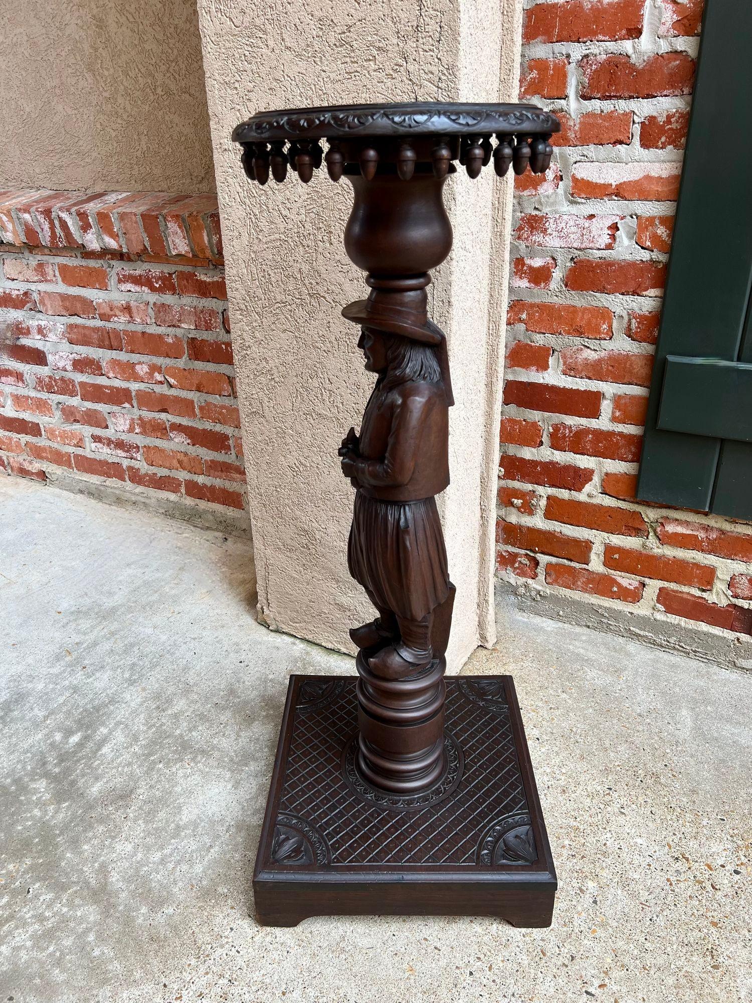Antique French Pedestal Plant Stand Round Display Carved Brittany Baluster For Sale 2