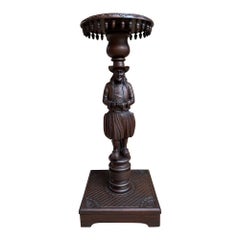 Antique French Pedestal Plant Stand Round Display Carved Brittany Baluster