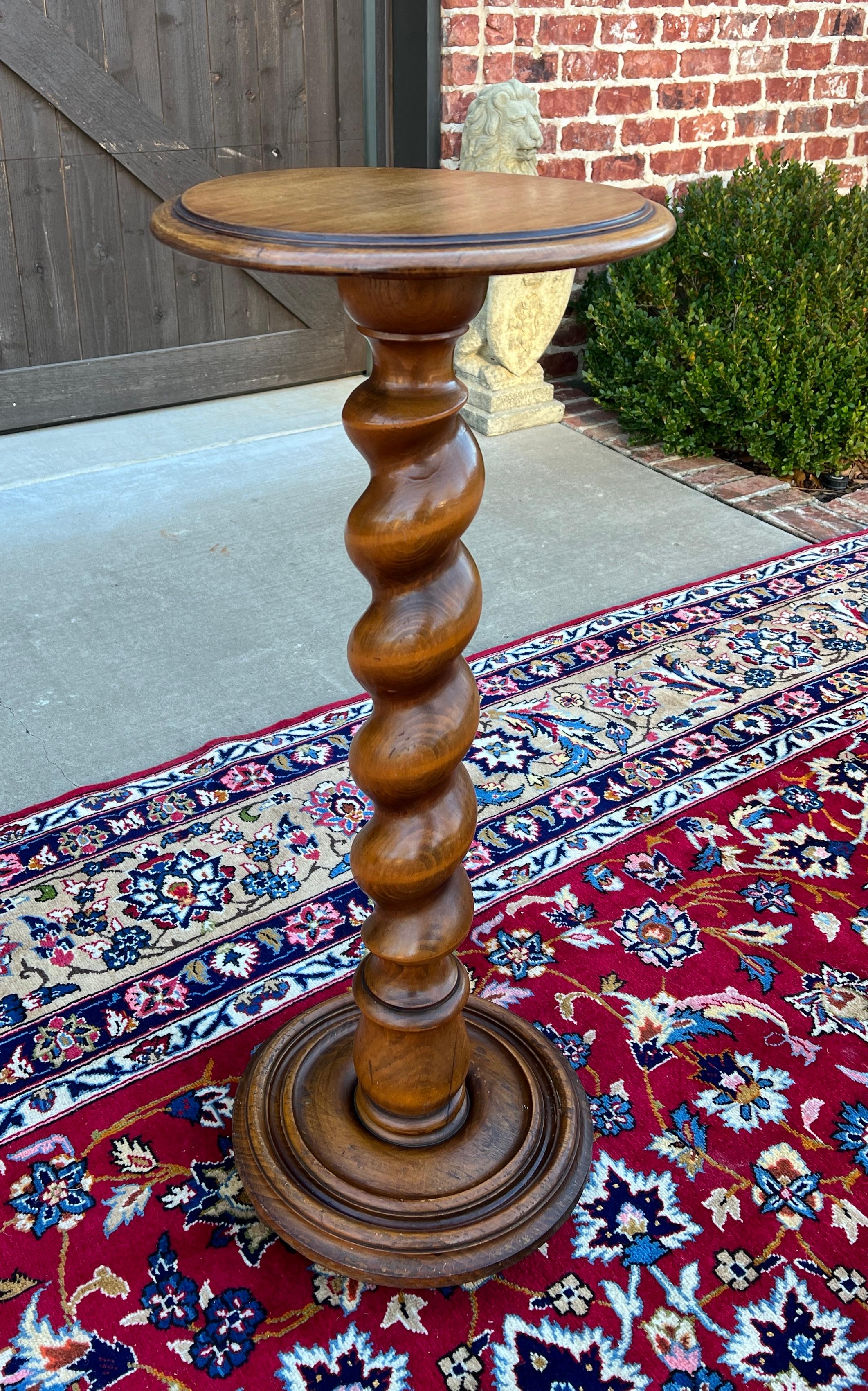 Mid-20th Century Antique French Pedestal Plant Stand Table Barley Twist Honey Oak 35