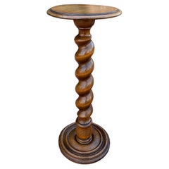 Retro French Pedestal Plant Stand Table Barley Twist Honey Oak 35" T 19th C