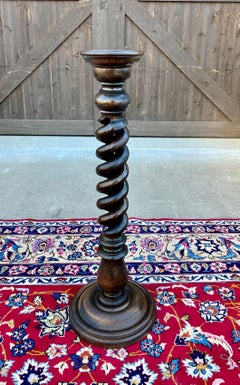Antique French Pedestal Plant Stand Table Barley Twist OPEN TWIST Dark Oak 36" T