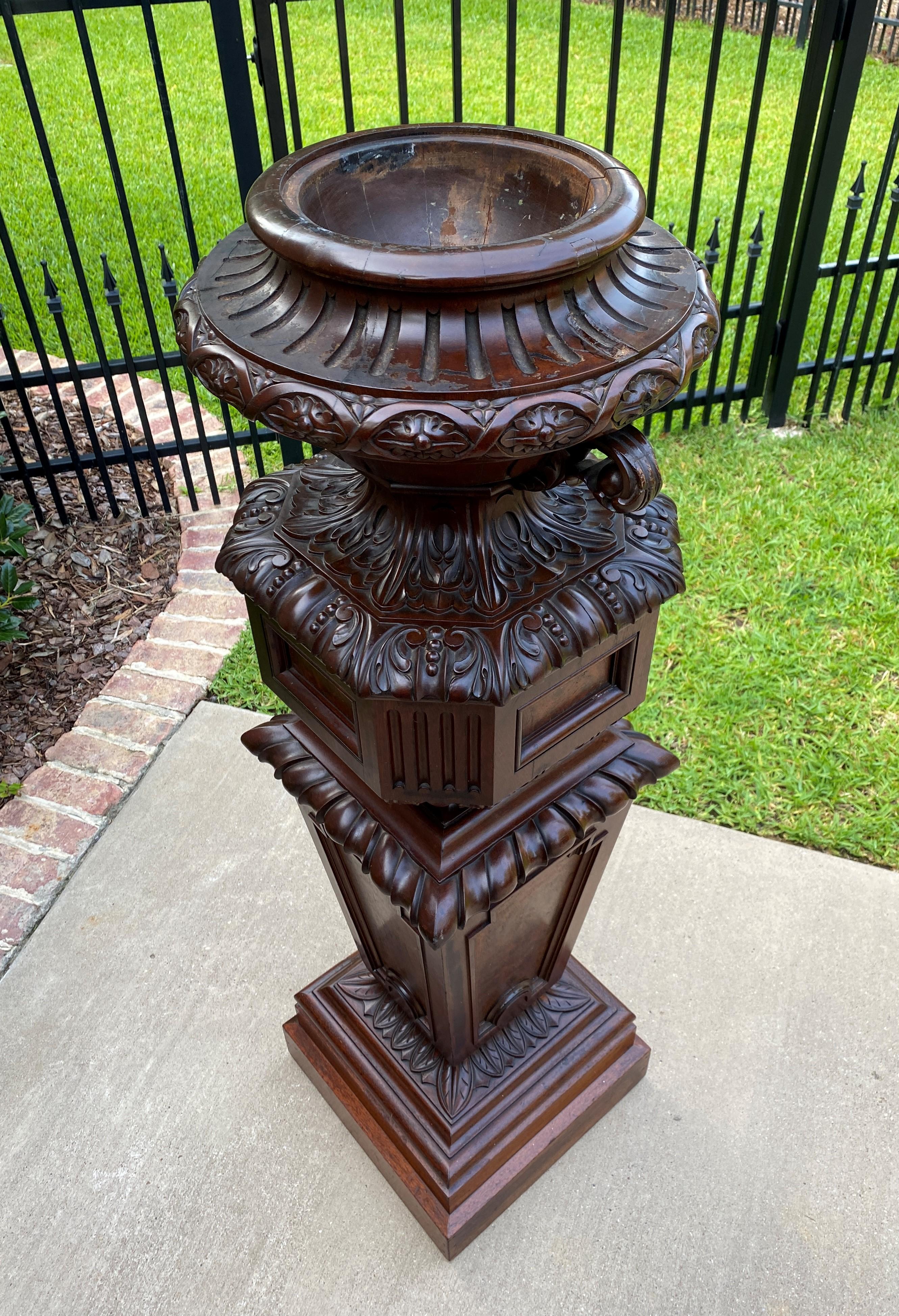 Antique French Pedestal Plant Stand Urn Planter Display Table Mahogany 19C 5