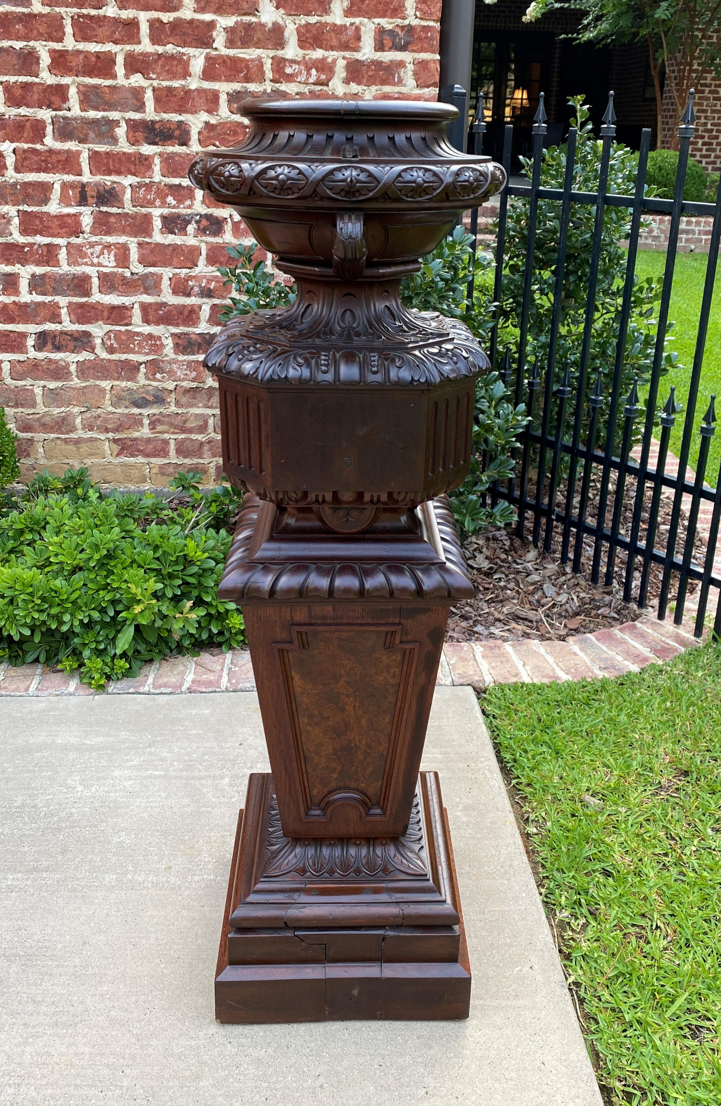 Antique French Pedestal Plant Stand Urn Planter Display Table Mahogany 19C 6