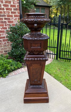 Antique French Pedestal Plant Stand Urn Planter Display Table Mahogany 19C