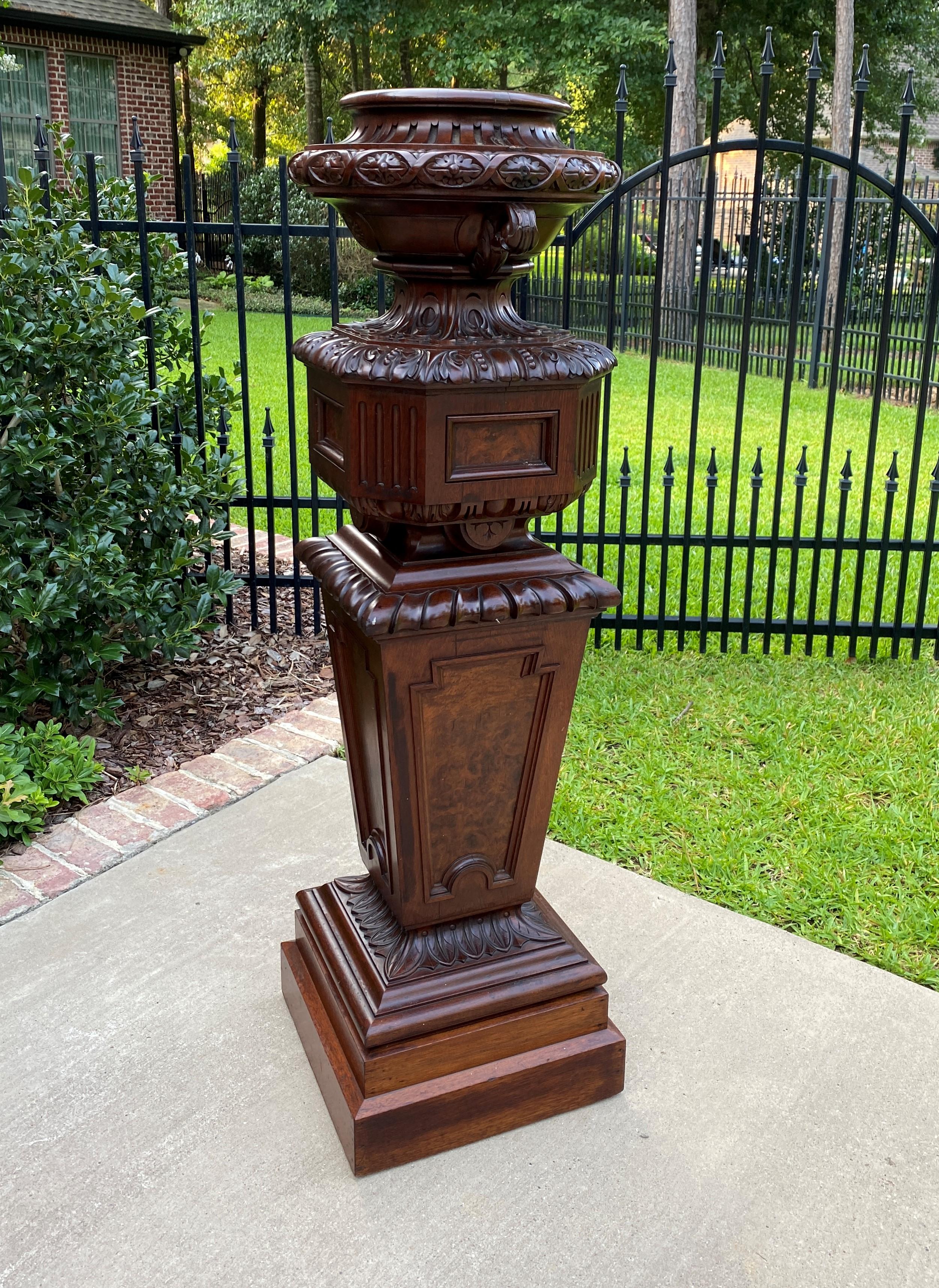 Renaissance Revival Antique French Pedestal Plant Stand Urn Planter Display Table Mahogany 19C