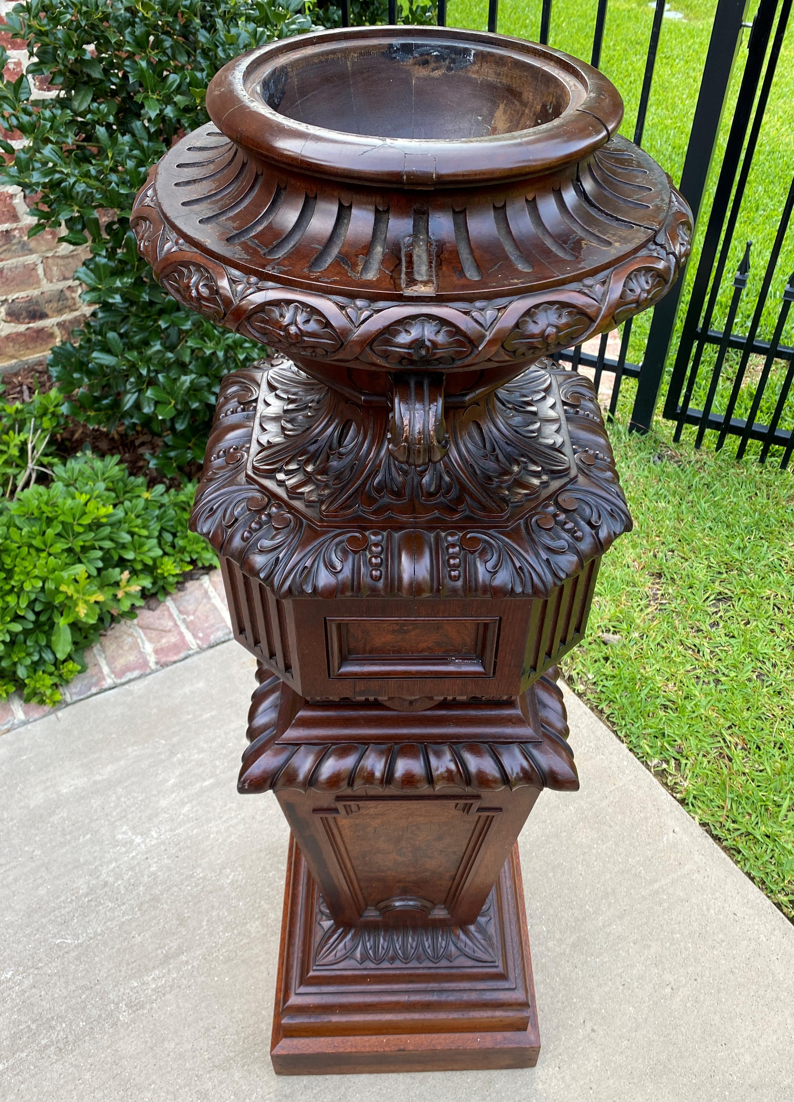 Antique French Pedestal Plant Stand Urn Planter Display Table Mahogany 19C In Good Condition In Tyler, TX