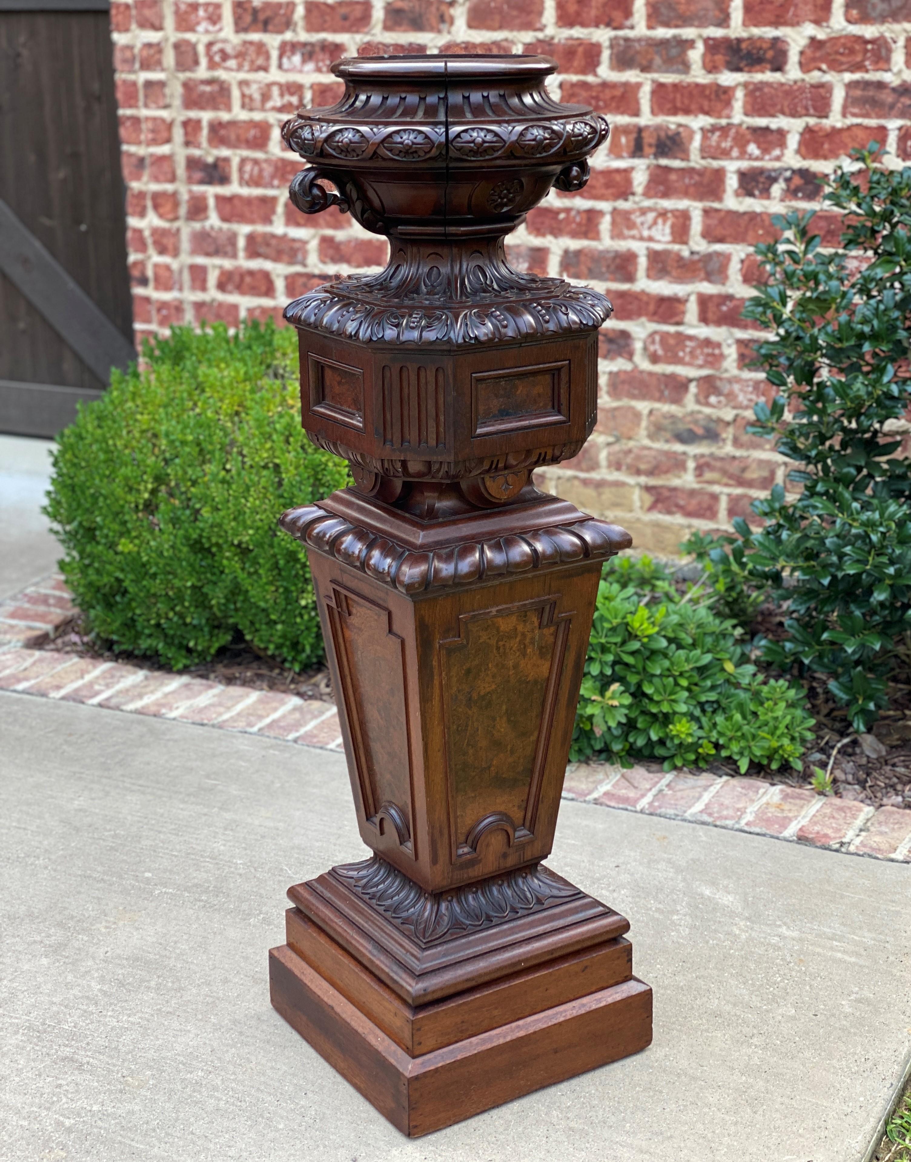 Antique French Pedestal Plant Stand Urn Planter Display Table Mahogany 19C 1
