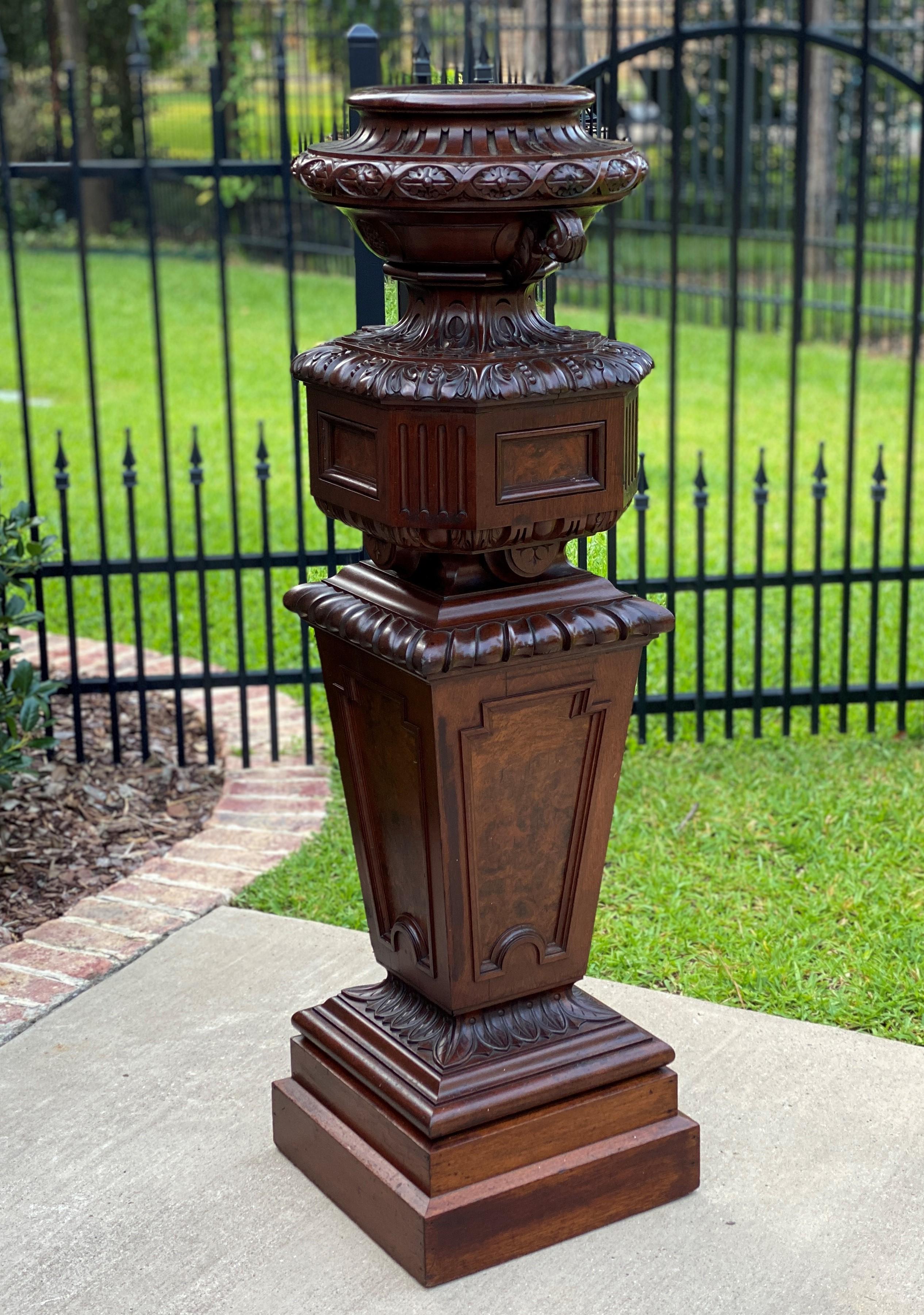 Antique French Pedestal Plant Stand Urn Planter Display Table Mahogany 19C 2