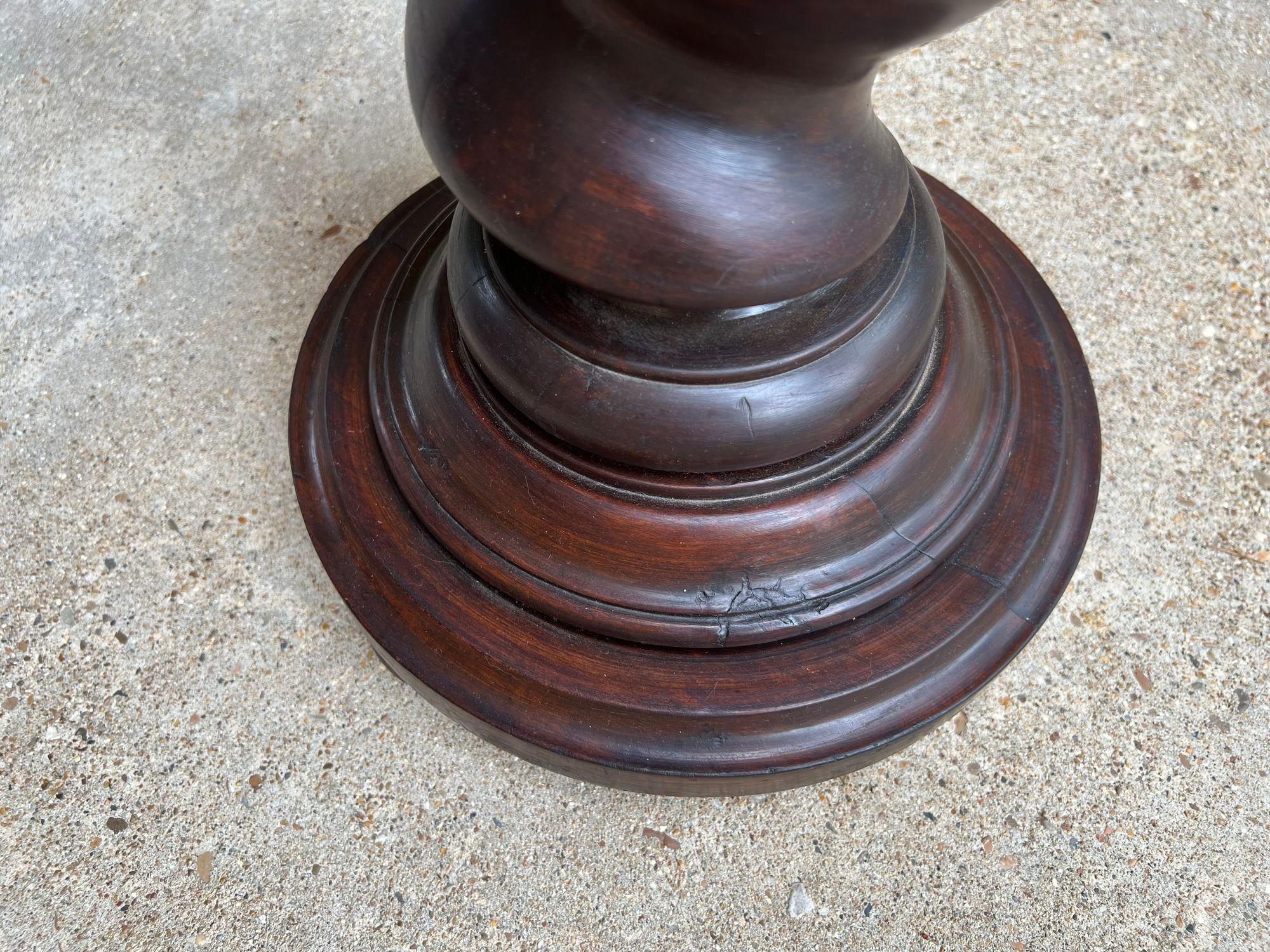 Antique French Pedestal Stand Barley Twist Carved Oak Round Plant Display Column 2